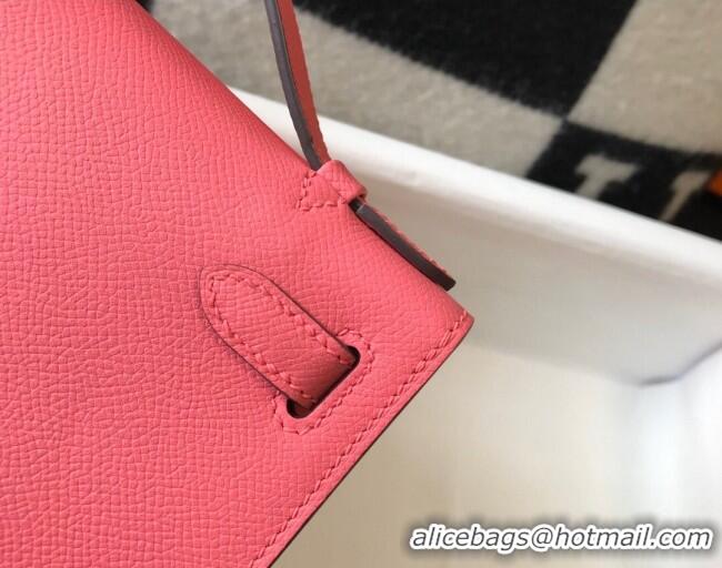 Cheap Price Hermes Mini Kelly Pochette Bag 22cm in Epsom Leather 7117 Lipstick Pink 2024 (Half Handmade)