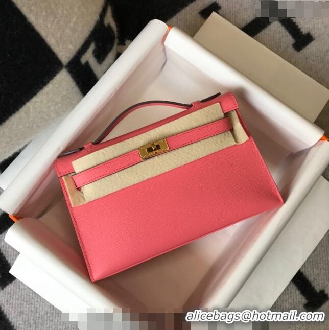 Cheap Price Hermes Mini Kelly Pochette Bag 22cm in Epsom Leather 7117 Lipstick Pink 2024 (Half Handmade)