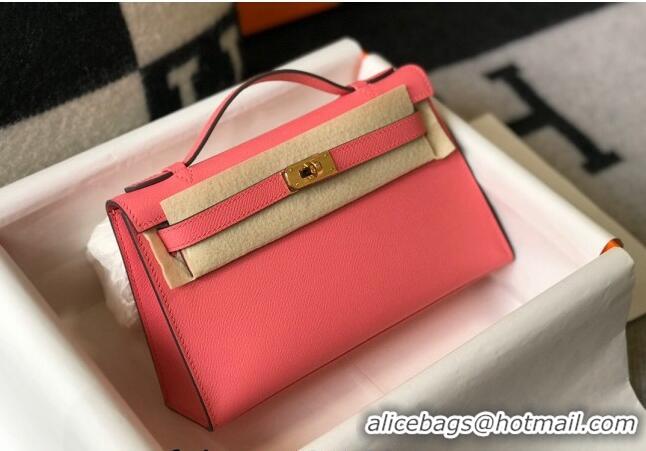 Cheap Price Hermes Mini Kelly Pochette Bag 22cm in Epsom Leather 7117 Lipstick Pink 2024 (Half Handmade)