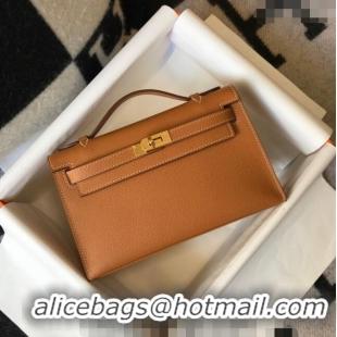 Best Quality Hermes Mini Kelly Pochette Bag 22cm in Epsom Leather 7117 Golden Brown 2024 (Half Handmade)