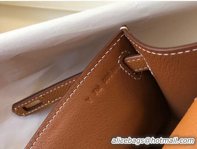 Best Quality Hermes Mini Kelly Pochette Bag 22cm in Epsom Leather 7117 Golden Brown 2024 (Half Handmade)