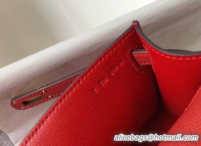 New Design Hermes Mini Kelly Pochette Bag 22cm in Epsom Leather 7117 Chinese Red 2024 (Half Handmade)