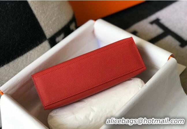 New Design Hermes Mini Kelly Pochette Bag 22cm in Epsom Leather 7117 Chinese Red 2024 (Half Handmade)