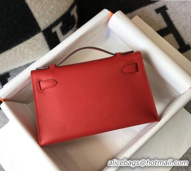 New Design Hermes Mini Kelly Pochette Bag 22cm in Epsom Leather 7117 Chinese Red 2024 (Half Handmade)