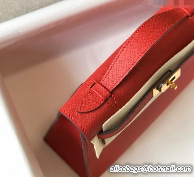 New Design Hermes Mini Kelly Pochette Bag 22cm in Epsom Leather 7117 Chinese Red 2024 (Half Handmade)