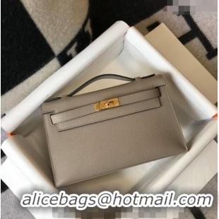 Cheap Design Hermes Mini Kelly Pochette Bag 22cm in Epsom Leather 7117 Litch Grey 2024 (Half Handmade)