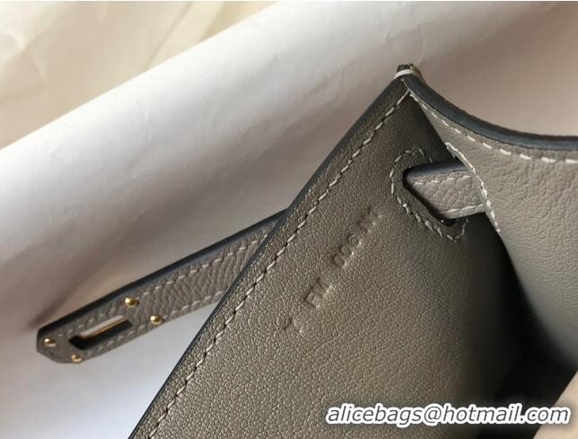 Cheap Design Hermes Mini Kelly Pochette Bag 22cm in Epsom Leather 7117 Litch Grey 2024 (Half Handmade)