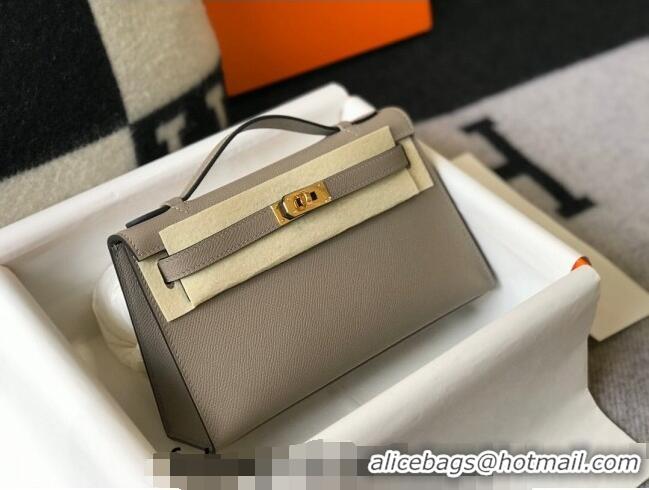 Cheap Design Hermes Mini Kelly Pochette Bag 22cm in Epsom Leather 7117 Litch Grey 2024 (Half Handmade)