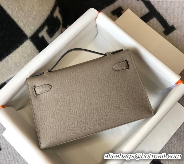 Cheap Design Hermes Mini Kelly Pochette Bag 22cm in Epsom Leather 7117 Litch Grey 2024 (Half Handmade)