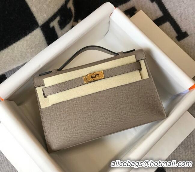 Cheap Design Hermes Mini Kelly Pochette Bag 22cm in Epsom Leather 7117 Litch Grey 2024 (Half Handmade)