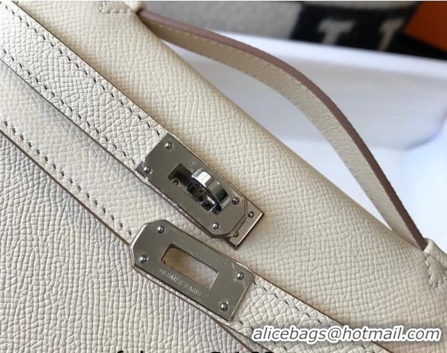 Luxurious Hermes Mini Kelly Pochette Bag 22cm in Epsom Leather 7117 Cream White/Silver 2024 (Half Handmade)