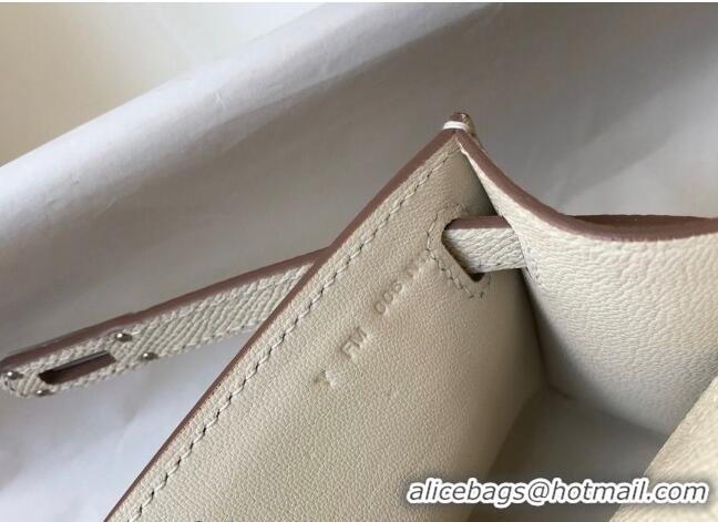 Luxurious Hermes Mini Kelly Pochette Bag 22cm in Epsom Leather 7117 Cream White/Silver 2024 (Half Handmade)