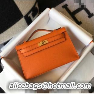 Grade Quality Hermes Mini Kelly Pochette Bag 22cm in Epsom Leather 7117 Orange 2024 (Half Handmade)