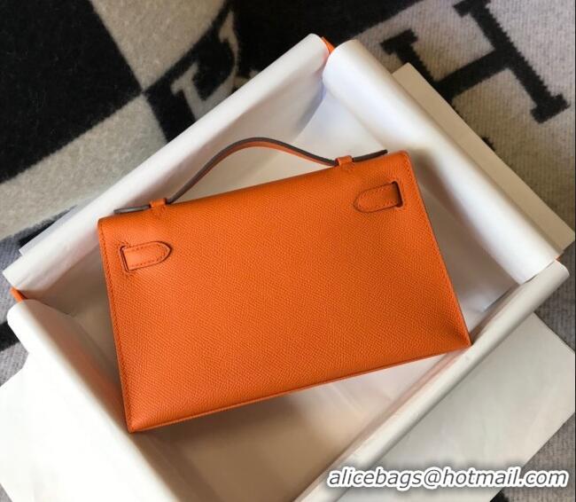 Grade Quality Hermes Mini Kelly Pochette Bag 22cm in Epsom Leather 7117 Orange 2024 (Half Handmade)