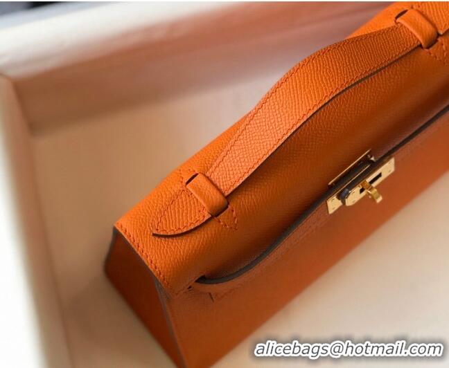 Grade Quality Hermes Mini Kelly Pochette Bag 22cm in Epsom Leather 7117 Orange 2024 (Half Handmade)