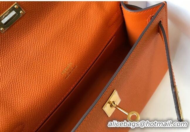 Grade Quality Hermes Mini Kelly Pochette Bag 22cm in Epsom Leather 7117 Orange 2024 (Half Handmade)