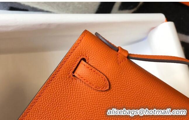 Grade Quality Hermes Mini Kelly Pochette Bag 22cm in Epsom Leather 7117 Orange 2024 (Half Handmade)