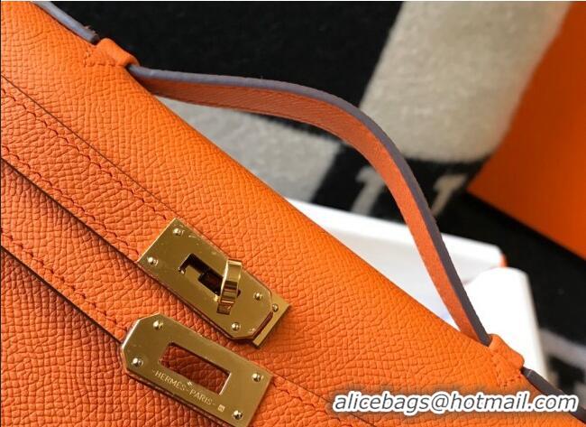 Grade Quality Hermes Mini Kelly Pochette Bag 22cm in Epsom Leather 7117 Orange 2024 (Half Handmade)