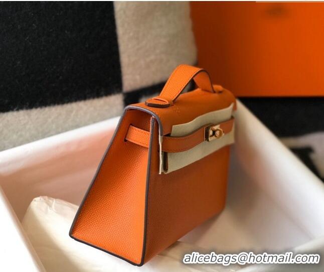 Grade Quality Hermes Mini Kelly Pochette Bag 22cm in Epsom Leather 7117 Orange 2024 (Half Handmade)