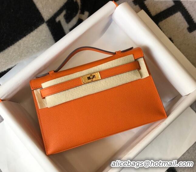 Grade Quality Hermes Mini Kelly Pochette Bag 22cm in Epsom Leather 7117 Orange 2024 (Half Handmade)