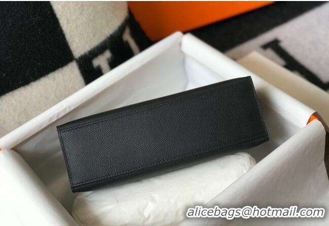 Top Quality Hermes Mini Kelly Pochette Bag 22cm in Epsom Leather 7117 Black/Silver 2024 (Half Handmade)