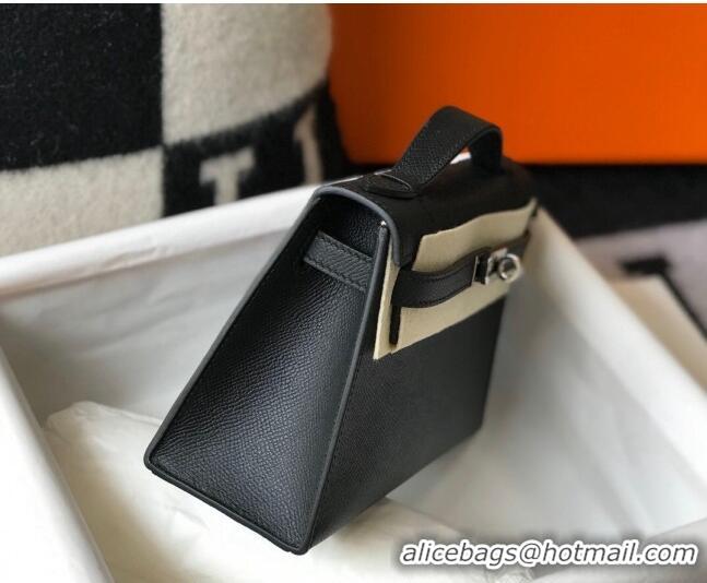 Top Quality Hermes Mini Kelly Pochette Bag 22cm in Epsom Leather 7117 Black/Silver 2024 (Half Handmade)