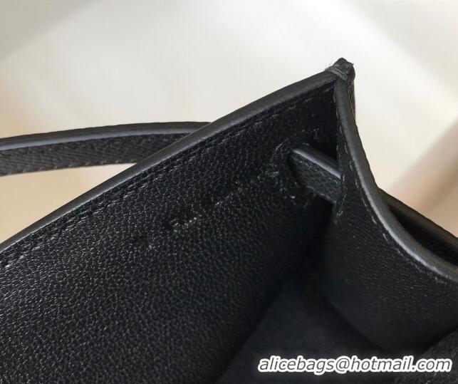 Top Quality Hermes Mini Kelly Pochette Bag 22cm in Epsom Leather 7117 Black/Silver 2024 (Half Handmade)