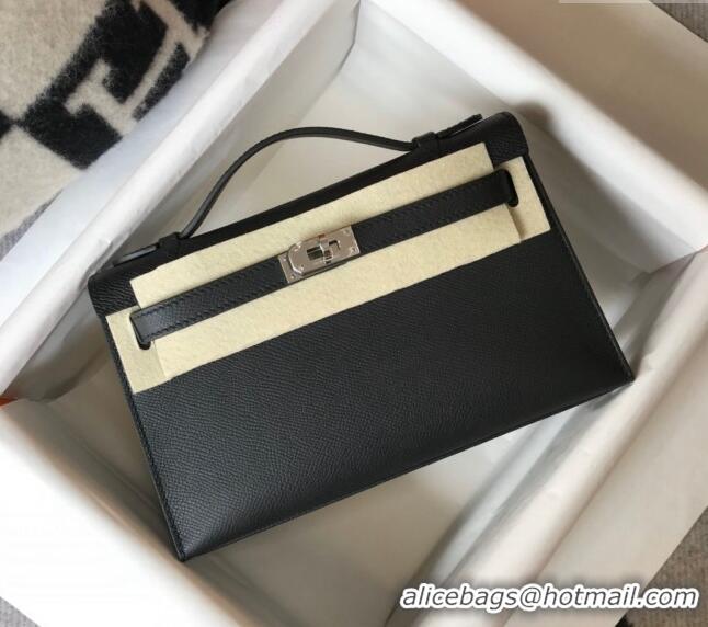 Top Quality Hermes Mini Kelly Pochette Bag 22cm in Epsom Leather 7117 Black/Silver 2024 (Half Handmade)