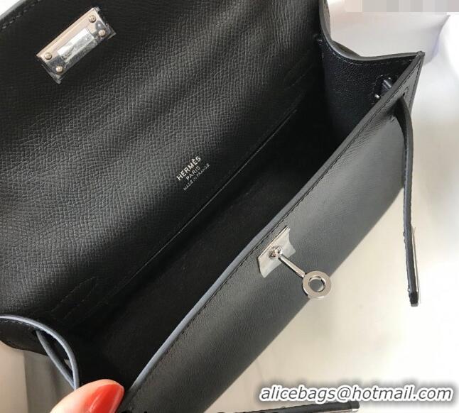 Top Quality Hermes Mini Kelly Pochette Bag 22cm in Epsom Leather 7117 Black/Silver 2024 (Half Handmade)