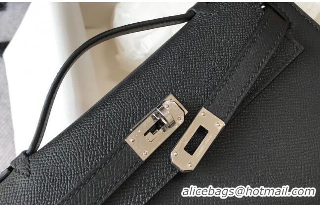 Top Quality Hermes Mini Kelly Pochette Bag 22cm in Epsom Leather 7117 Black/Silver 2024 (Half Handmade)