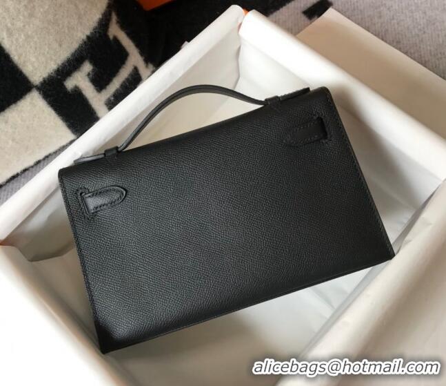 Top Quality Hermes Mini Kelly Pochette Bag 22cm in Epsom Leather 7117 Black/Silver 2024 (Half Handmade)