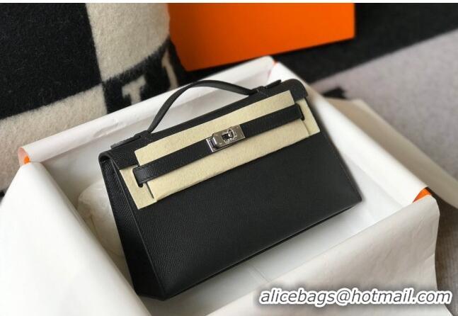 Top Quality Hermes Mini Kelly Pochette Bag 22cm in Epsom Leather 7117 Black/Silver 2024 (Half Handmade)