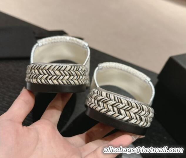 Unique Style Chanel Tweed Flat Slide Sandals with Foldover Silver 424094