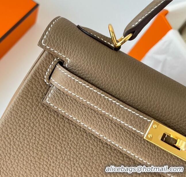 Top Grade Hermes Kelly 25cm Bag in Original Togo Leather K25 Etoupe/Gold 2023 (Pure Handmade)