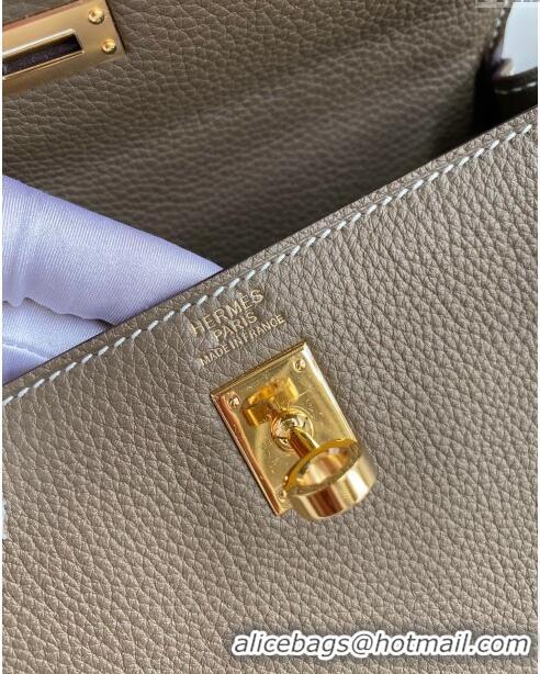 Top Grade Hermes Kelly 25cm Bag in Original Togo Leather K25 Etoupe/Gold 2023 (Pure Handmade)