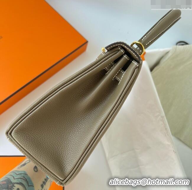 Top Grade Hermes Kelly 25cm Bag in Original Togo Leather K25 Etoupe/Gold 2023 (Pure Handmade)