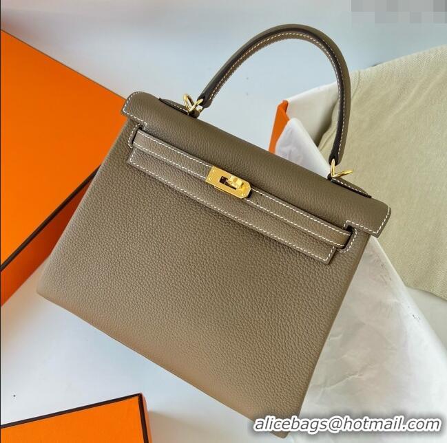 Top Grade Hermes Kelly 25cm Bag in Original Togo Leather K25 Etoupe/Gold 2023 (Pure Handmade)