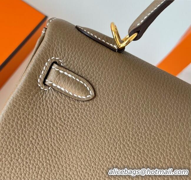 Top Grade Hermes Kelly 25cm Bag in Original Togo Leather K25 Etoupe/Gold 2023 (Pure Handmade)