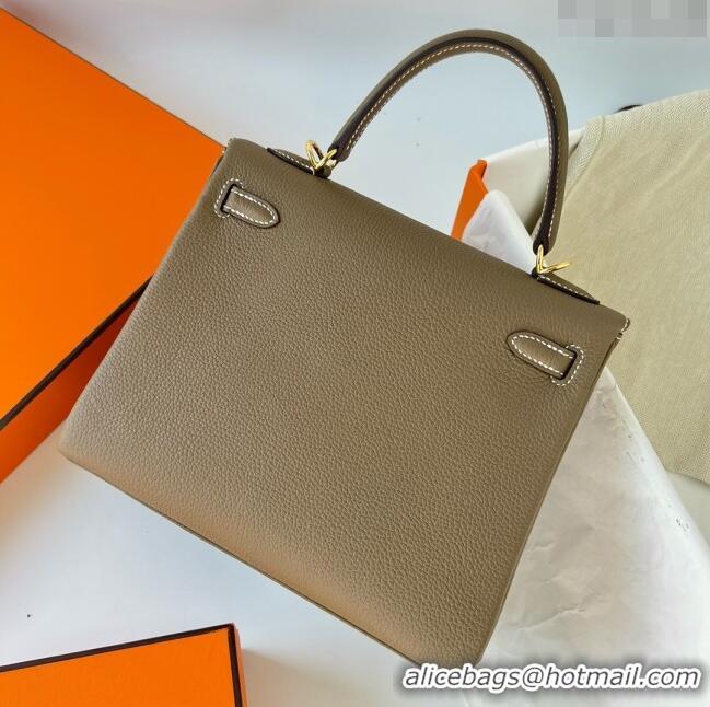 Top Grade Hermes Kelly 25cm Bag in Original Togo Leather K25 Etoupe/Gold 2023 (Pure Handmade)