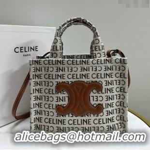 Top Quality Celine Small Cabas Thais in Canvas with with CELINE Allover 199162 White/Brown