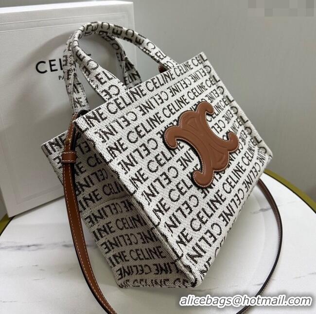 Top Quality Celine Small Cabas Thais in Canvas with with CELINE Allover 199162 White/Brown