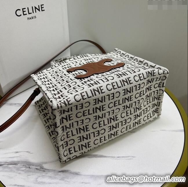 Top Quality Celine Small Cabas Thais in Canvas with with CELINE Allover 199162 White/Brown