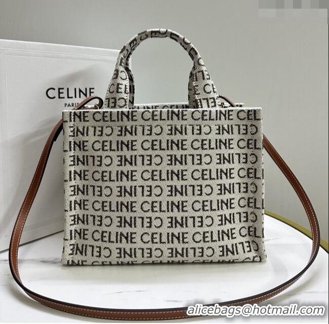 Top Quality Celine Small Cabas Thais in Canvas with with CELINE Allover 199162 White/Brown