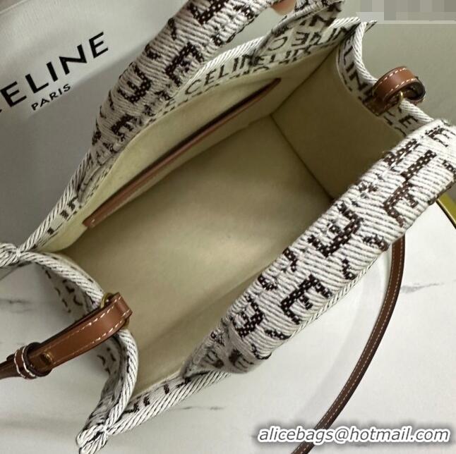 Top Quality Celine Small Cabas Thais in Canvas with with CELINE Allover 199162 White/Brown