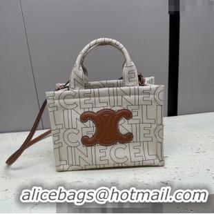 Promotional Celine Small Cabas Thais Tote Bag in Textile with CELINE Allover 199162 White 2024