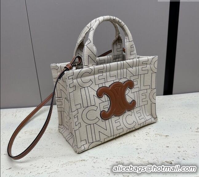 Promotional Celine Small Cabas Thais Tote Bag in Textile with CELINE Allover 199162 White 2024