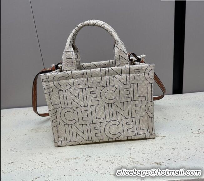 Promotional Celine Small Cabas Thais Tote Bag in Textile with CELINE Allover 199162 White 2024