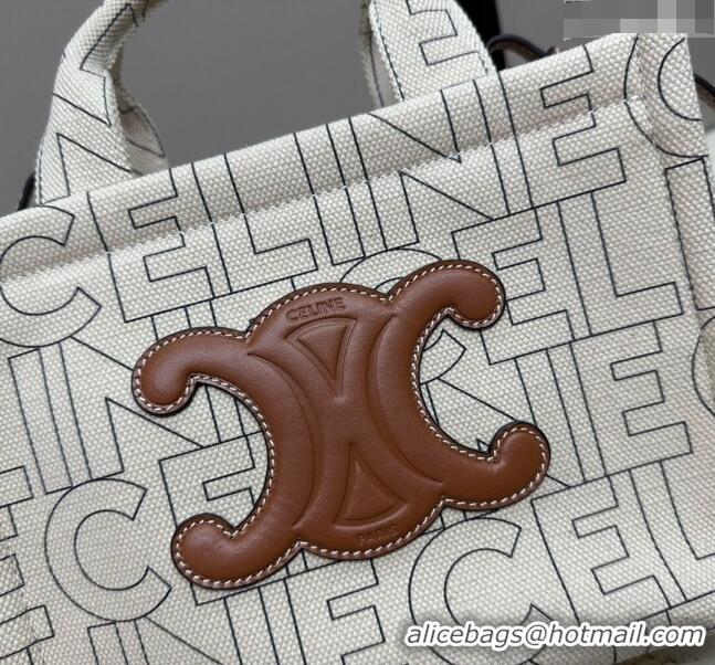 Promotional Celine Small Cabas Thais Tote Bag in Textile with CELINE Allover 199162 White 2024