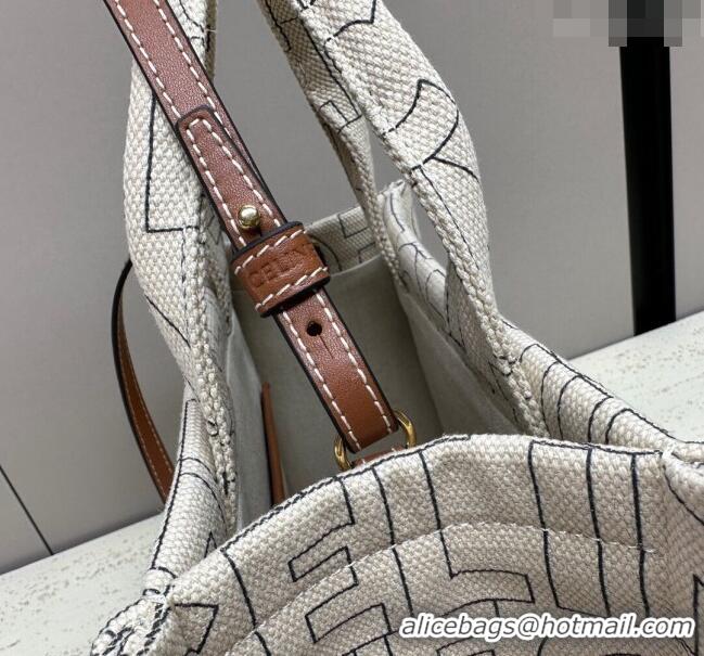 Promotional Celine Small Cabas Thais Tote Bag in Textile with CELINE Allover 199162 White 2024