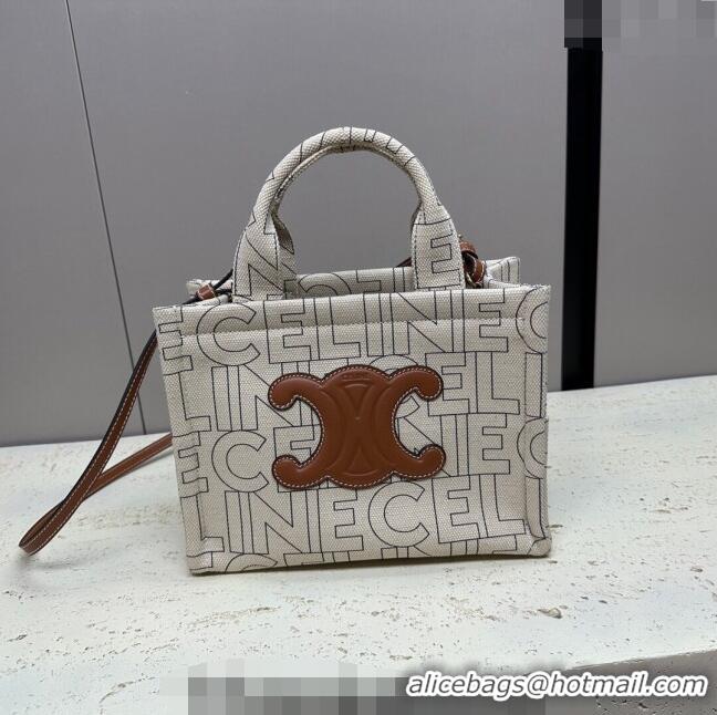 Promotional Celine Small Cabas Thais Tote Bag in Textile with CELINE Allover 199162 White 2024